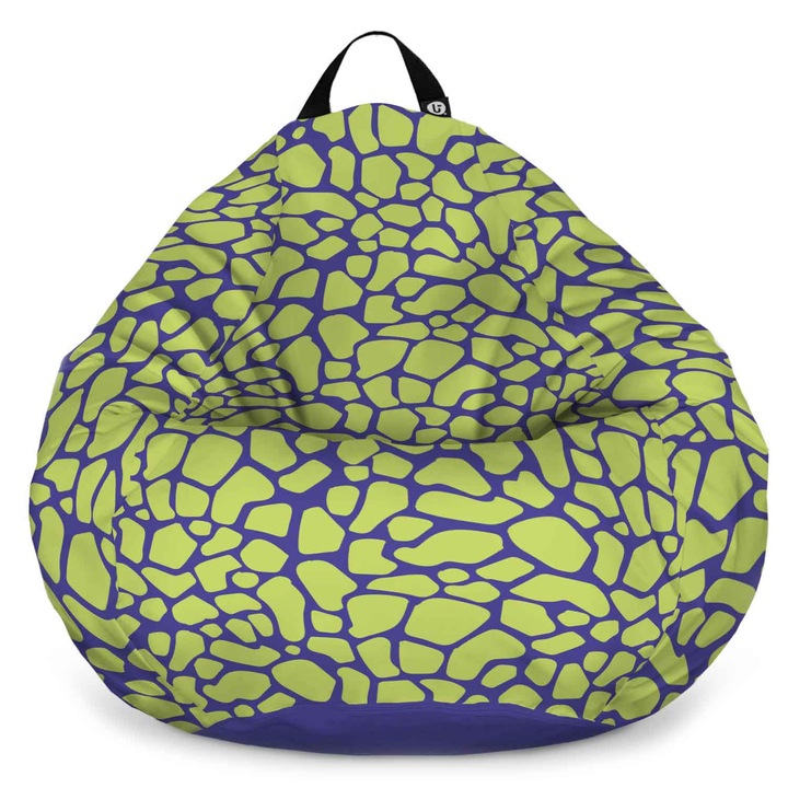 Fotoliu Updeco Puf Bean Bag tip para XL, impermeabil, indoor/outdoor, sac interior, cu maner, 90 x 90 x 60 cm, Giraffe Green