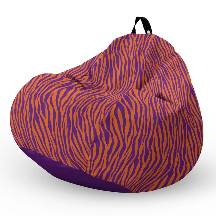 Fotel Updeco Pouf Babzsákfotel, Körte L típus, vízálló, szobai/szabadtéri, belső táska, fogantyúval, 90 x 80 x 60 см, Zebra lila