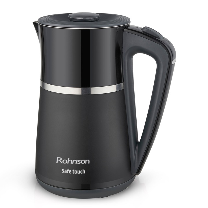 Fierbator electric Rohnson R7534 Safe Touch, 2200 W, 1, 7 L, perete dublu, baza pivotanta 360°, oprire automata, protectie supraincalzire, protectie fierbere uscata, Negru