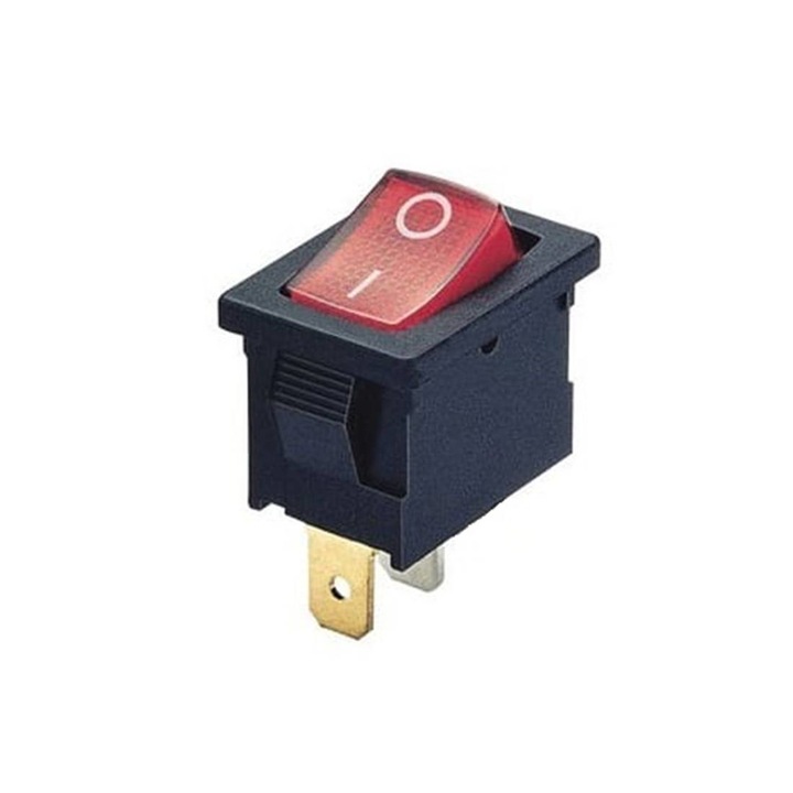 Comutator, 2 pini, 2 pozitii, Rosu, 250VAC, 6A, 19x13mm