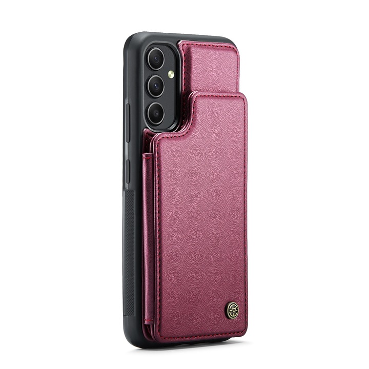 Калъф за Samsung Galaxy A54, CaseMe, мека текстурирана кожа и удобен за хващане в ръка, заден капак, слот за карти, функция за стойка, RFID защита, червен