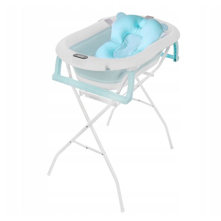 Вана със синя стойка Genua, Сгъваема, включва електронен термометър, подвижен хамак и тапа, 0-2 години