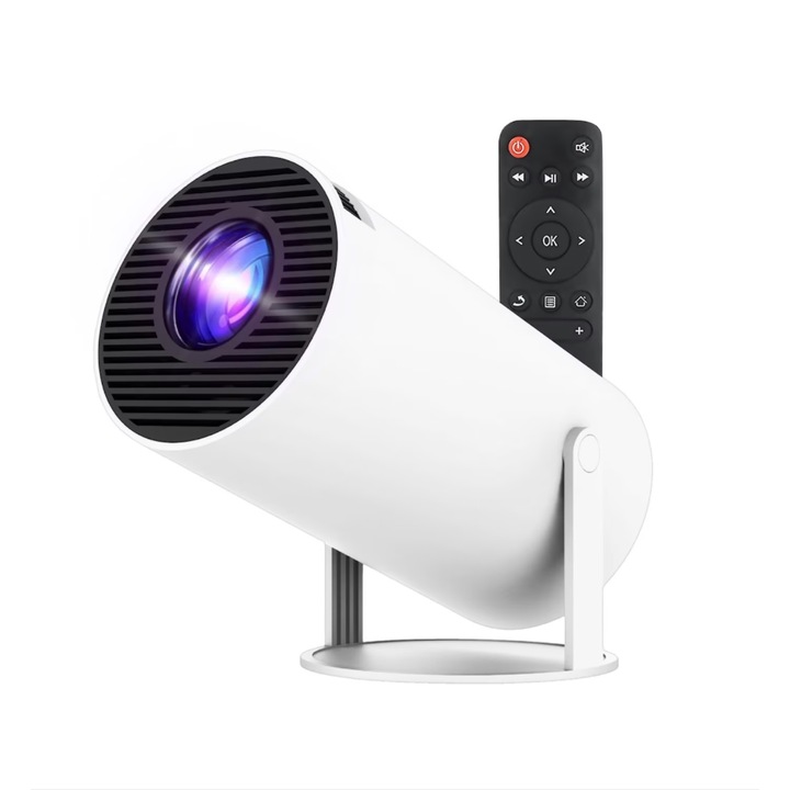 TICUSAN hordozható videoprojektor, Smart 4K Ultra HD WiFi6-tal, beépített hangszóró, autofókusz, Bluetooth 5.0, LED, 130 hüvelykig állítható vetítés, 180 fokos elforgatás, fehér