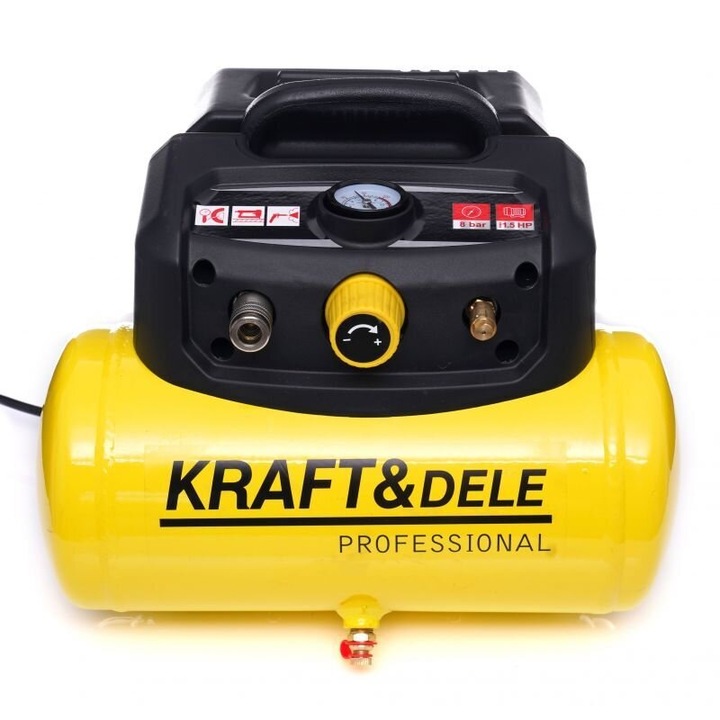 Безмаслен компресор за въздух с бутилка, Kraft & Dele, 6L, 8bar, 1.5HP
