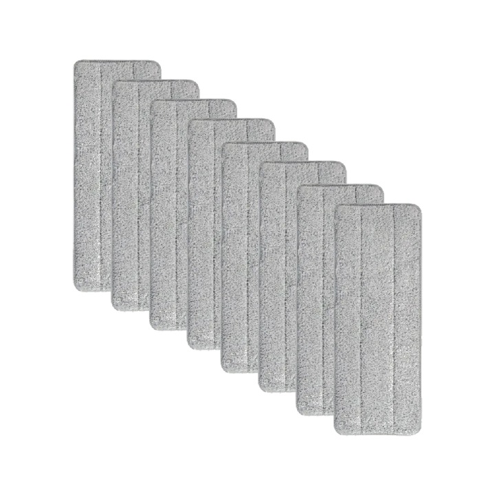 Set 8 x Rezerva din Microfibra pentru Mop Plat Bigshot, Utilizare Umeda si Uscata, Dimensiuni 32 x 12 cm, Gri