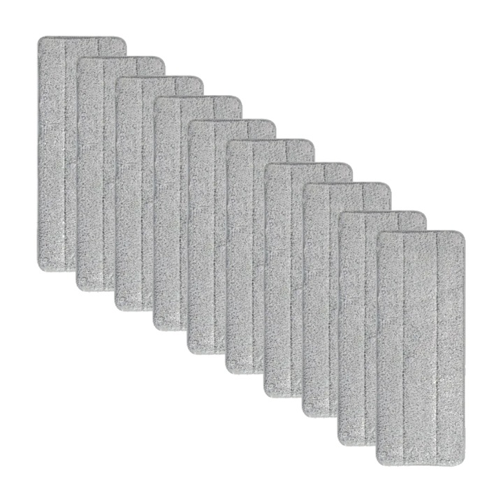 Set 10 x Rezerva din Microfibra pentru Mop Plat Bigshot, Utilizare Umeda si Uscata, Dimensiuni 32 x 12 cm, Gri