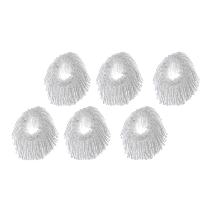 Set 6 x Rezerva din Microfibra pentru Mop Rotativ Bigshot, Diametru Suport Prindere din Plastic 16 cm, Alb
