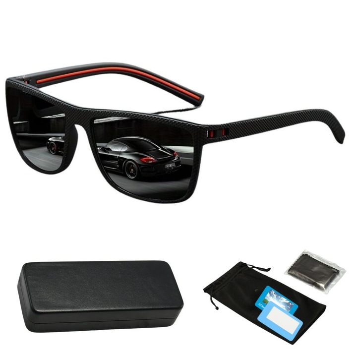 Ochelari de Soare Polarizati, HIPOLAR ®, Clasa 3, Lentila Neagra Oglinda HD23, UV400, cu Carcasa Antisoc