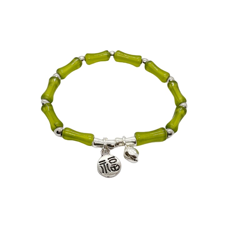 Bratara Feng Shui, bambus/rasina/aliaj, verde, 17cm, pentru femei