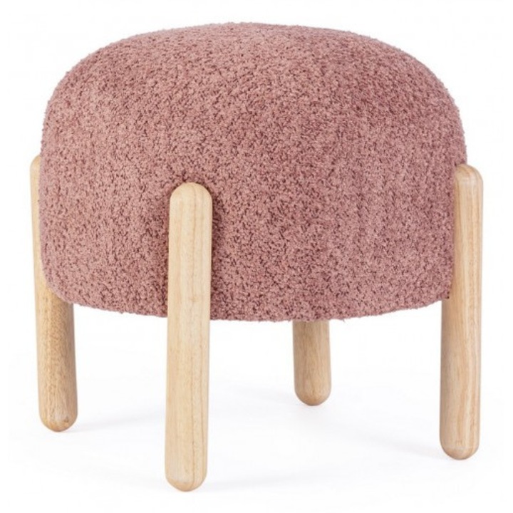 Taburet textil caramiziu lemn natur Dayla 45x38 cm