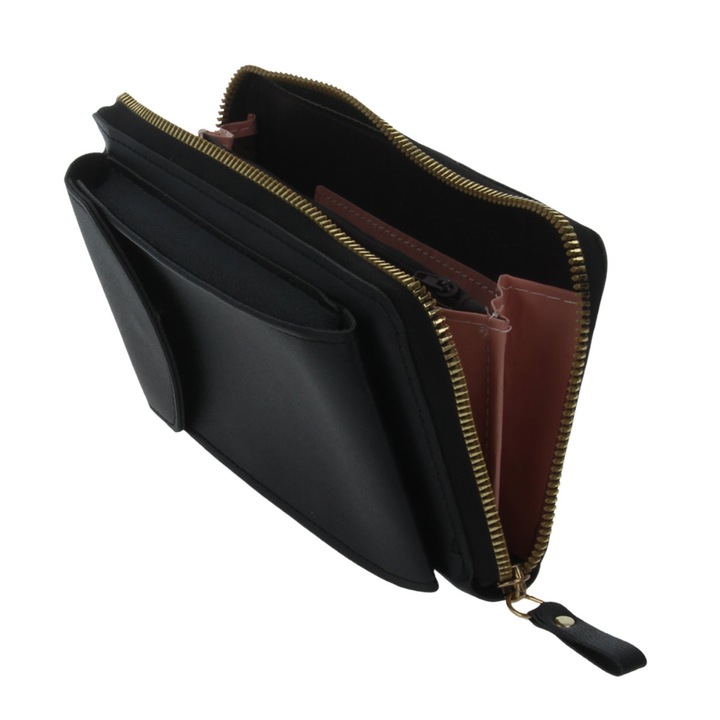 Borseta pentru smartphone, bani si documente, Model 22768, dimensiuni 20 x 11 x 4.5 cm, cu o curea reglabila de 126 cm, din piele ecologica, neagra 20 x 11 x 4.5 cm