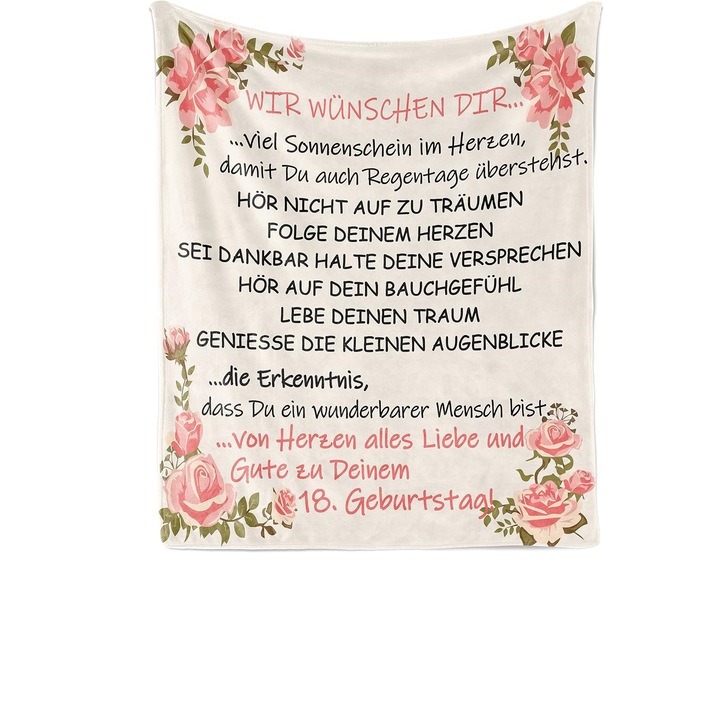 Patura pufoasa din flanel, pentru aniversarea de 18 Ani, 140 x 150 cm