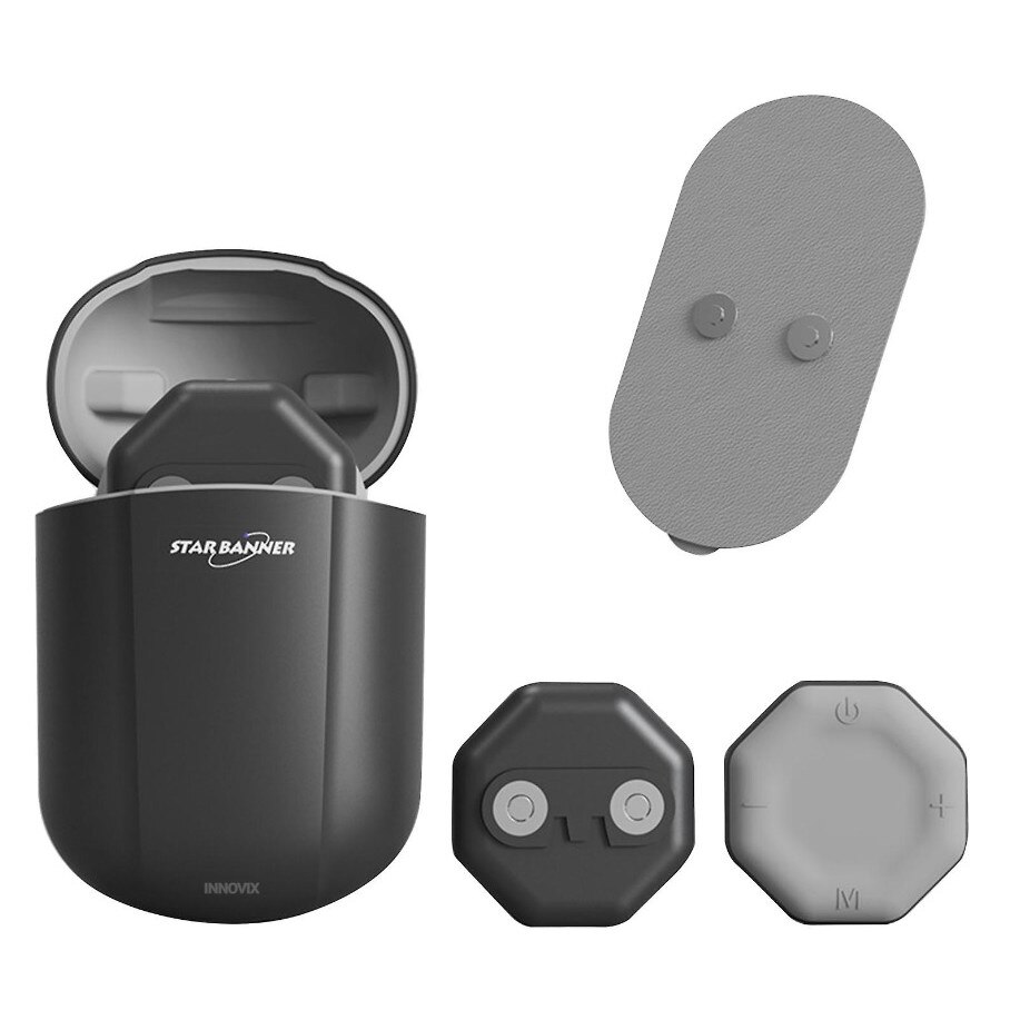 Patch Masaj Portabil INNOVIX, fara Fir TENS, Alinarea Durerii si Stimularea Musculara, Reincarcabil, cu Pulsatii Electrice pentru Relaxare, Negru