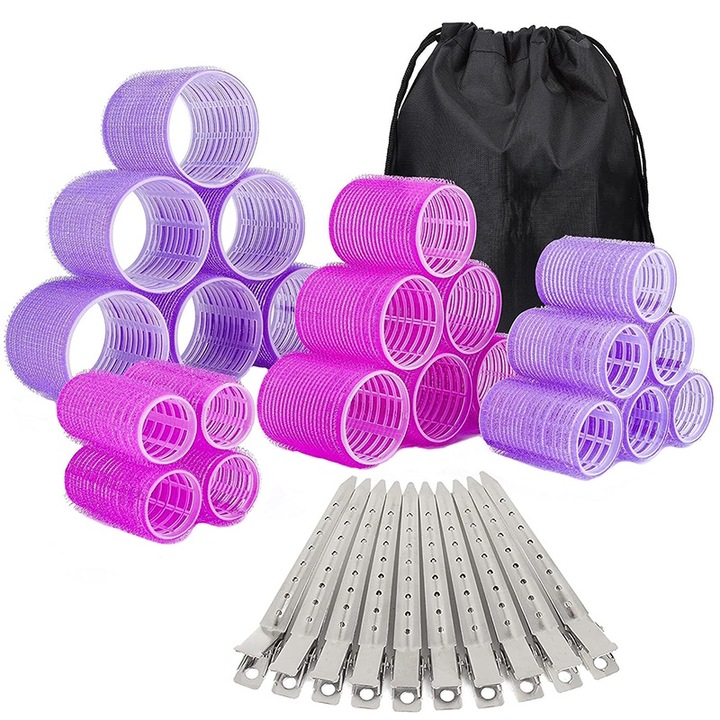 Set 22 Bigudiuri/10 clipsuri/1 husa Rqiurpn, 33 piese, Multicolor, 60mm