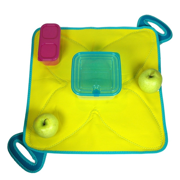 Geanta de gustare Flatbox-Solvetta Original - galben, chenar albastru deschis, servetel galben