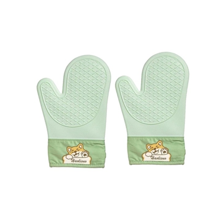 Set 2 manusi cuptor, Bumbac/Silicon, Lanyard design, Usor de agatat si depozitat, Rezistenta 300 grade, Flexibile si groase, Cu aderenta anti-alunecare, Pentru gatit in siguranta, 28.5x21 cm, Multicolor