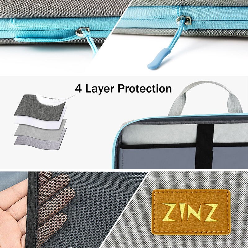 Husa Laptop, ZINZ, Protectie 360, Rezistenta la Apa, Gri, 15.6 inch