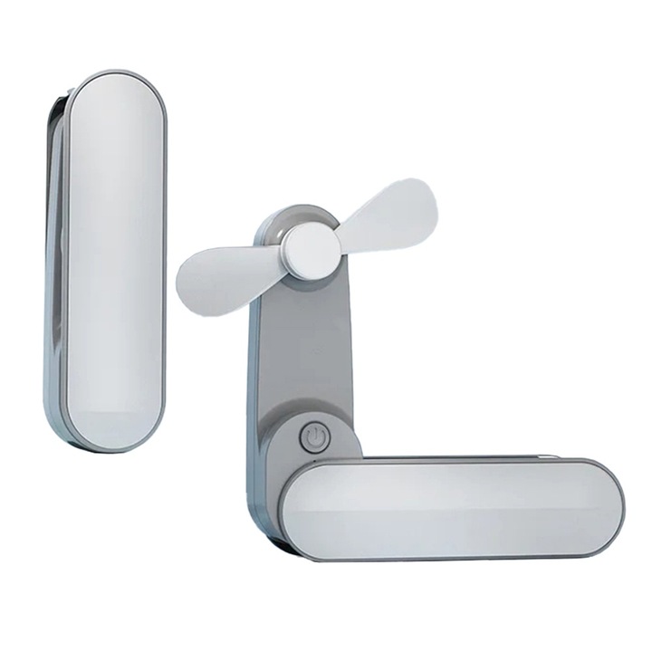 Преносим вентилатор Air Command, Безшумен, 2 нива на скорост, Сгъваем, USB зареждане, Капацитет на батерията 1500 mAh, Бял