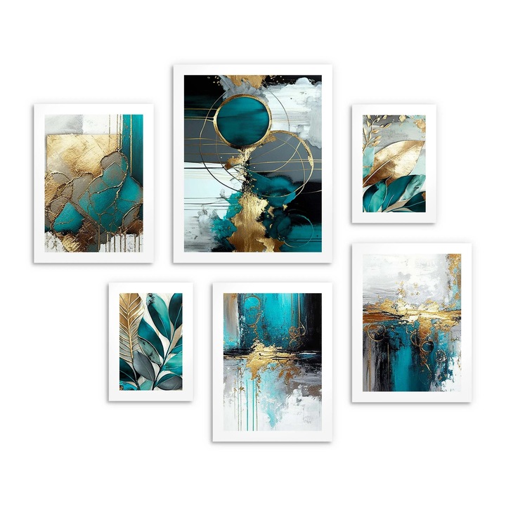 Poster XXL pentru perete in living sau dormitor, Abstractie frunze aurii