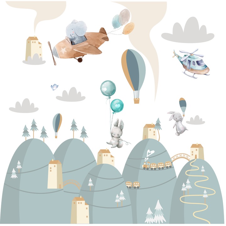 Sticker autocolante pentru copii: set decor pastel pentru camera copilului 120x240 cm