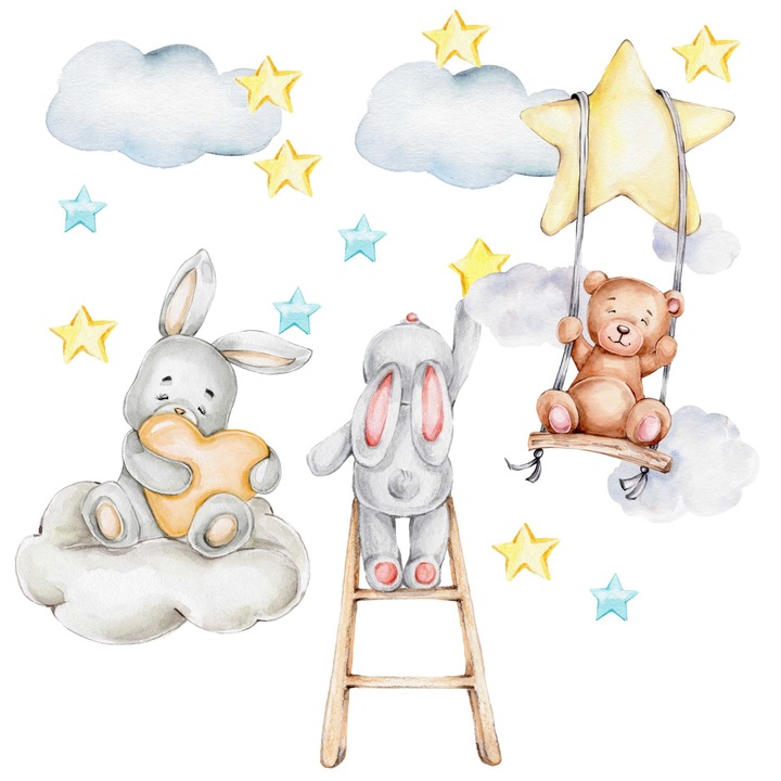 Sticker autocolante pentru copii: set decor pentru perete in camera copilului bej 120x240