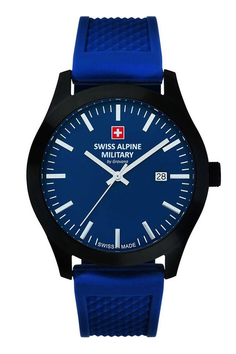 Swiss Alpine Military, Analóg karóra szilikonszíjjal, Fekete, Királykék