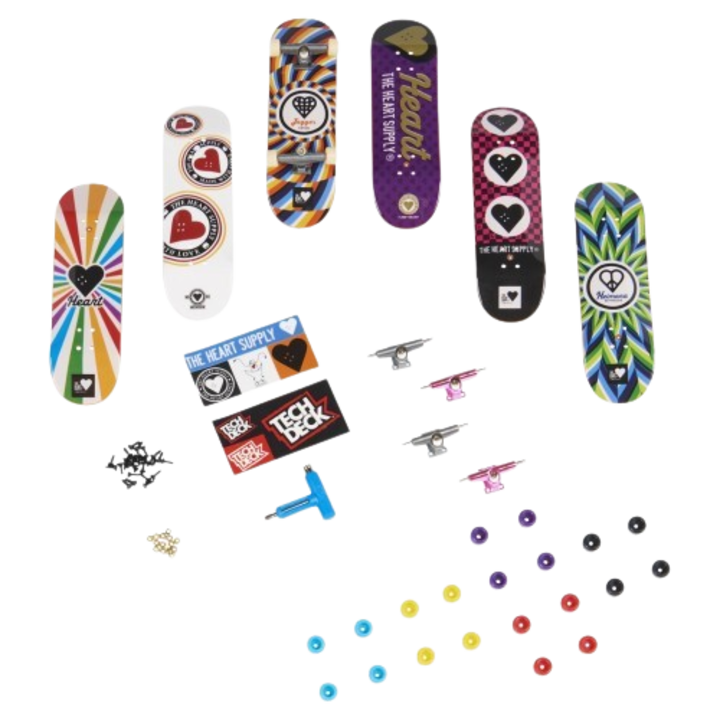 Set 6 mini placi skateboard, Tech Deck, Sk8Shop Bonus Pack, The Heart Supply, 6 ani+