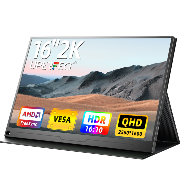 EVICIV Портативен монитор за игри, 16 инча, 2.5K Ultra HD, IPS Matte, HDR, 100% sRGB, 16:10, VESA
