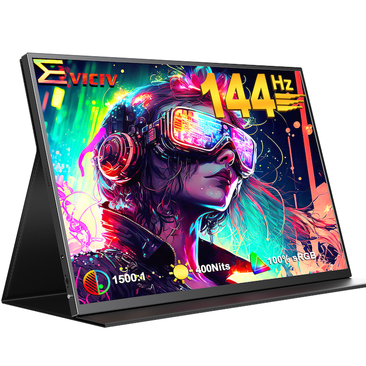 Портативен монитор за игри EVICIV B01, 18 инча, 144Hz, IPS, 2560x1600, HDR, черен