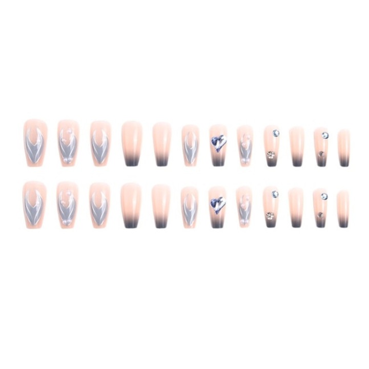 Mandulás műköröm szett, rugalmas, natúr megjelenésű, tarka, 24 db