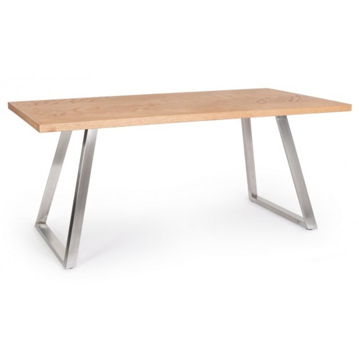 Masa mdf natur otel argintiu Dukat 180x90x76 cm