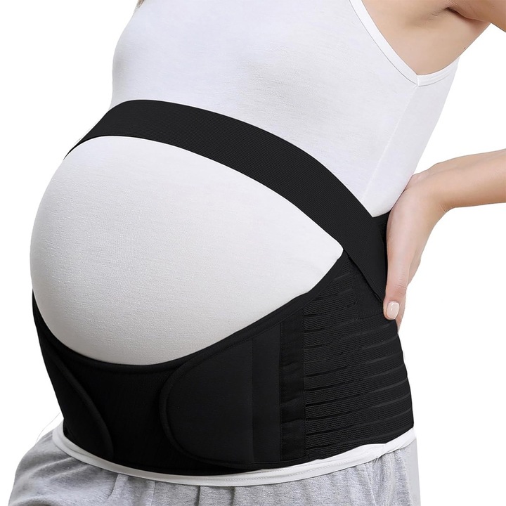 Centura de suport abdominal pentru gravide ZXJDN®, respirabila, Pentru Perioada Prenatala, Cu Functie De Suport Ortopedic, XXL, negru