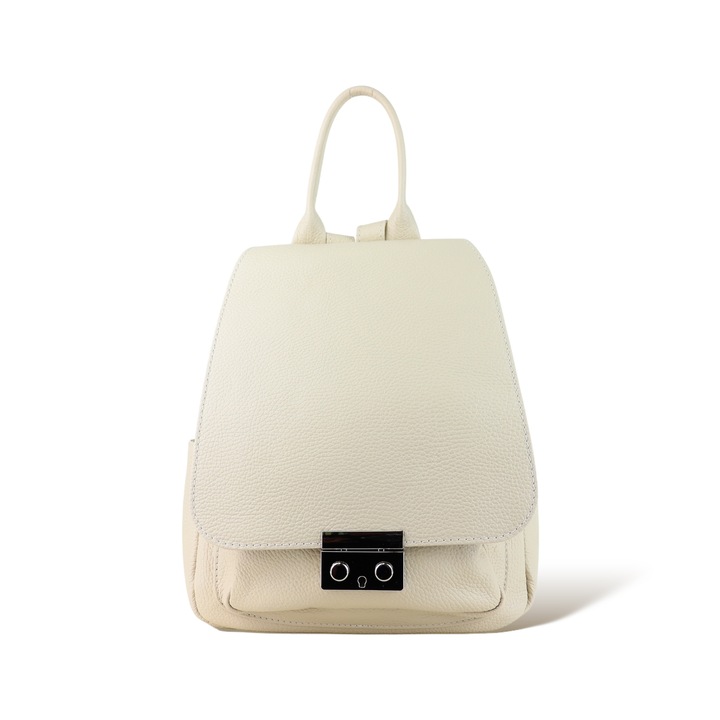 Rucsac fashion dama Moranti Jenny, piele naturala, textura mazare, ecru