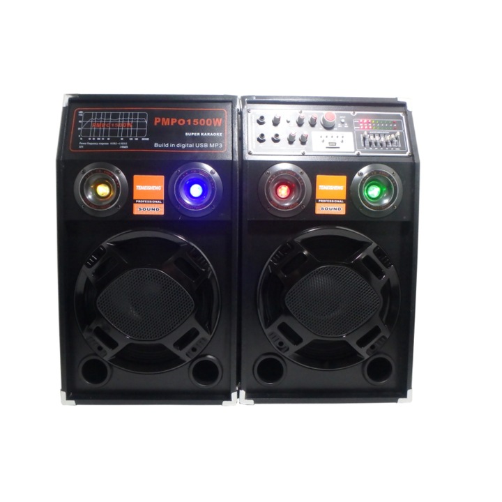 Boxe Active Cu Statie Profesionale Mp-284-karaoke/usb-bt 240 Watt, 1 Microfon + Cadou Modulator Fm Bluetooth, Usb, Card Microsd, Ecran Rosu Lcd, Incarcare Telefon