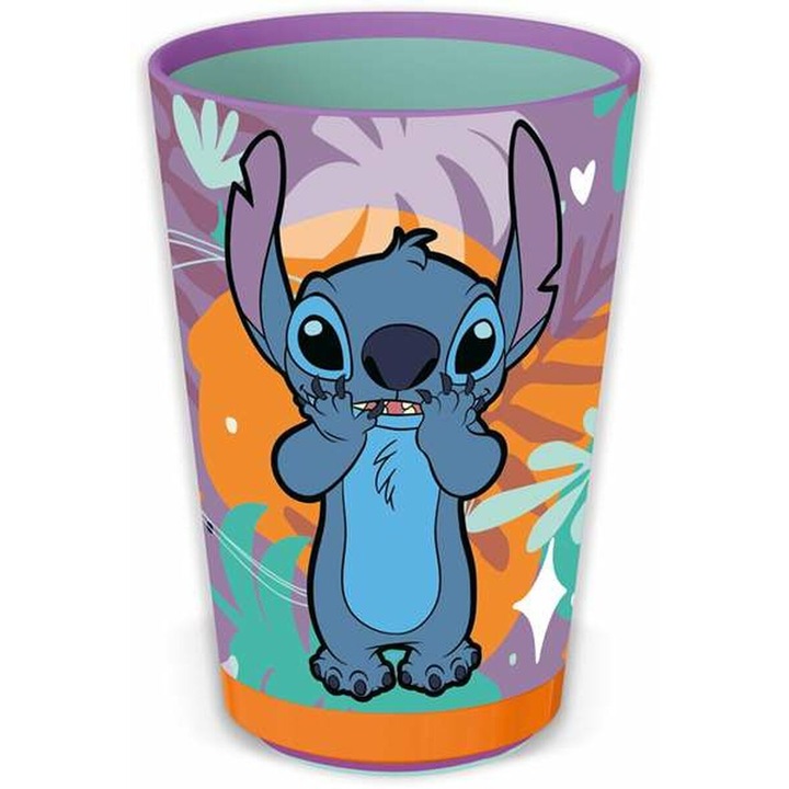 Stitch Aloha csésze, borulásgátló fedél, műanyag, 470 ml