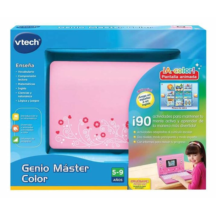 Лаптоп Vtech Genio Master Color, двуезичен ES-EN, пластмаса, розов, 18x27x4cm