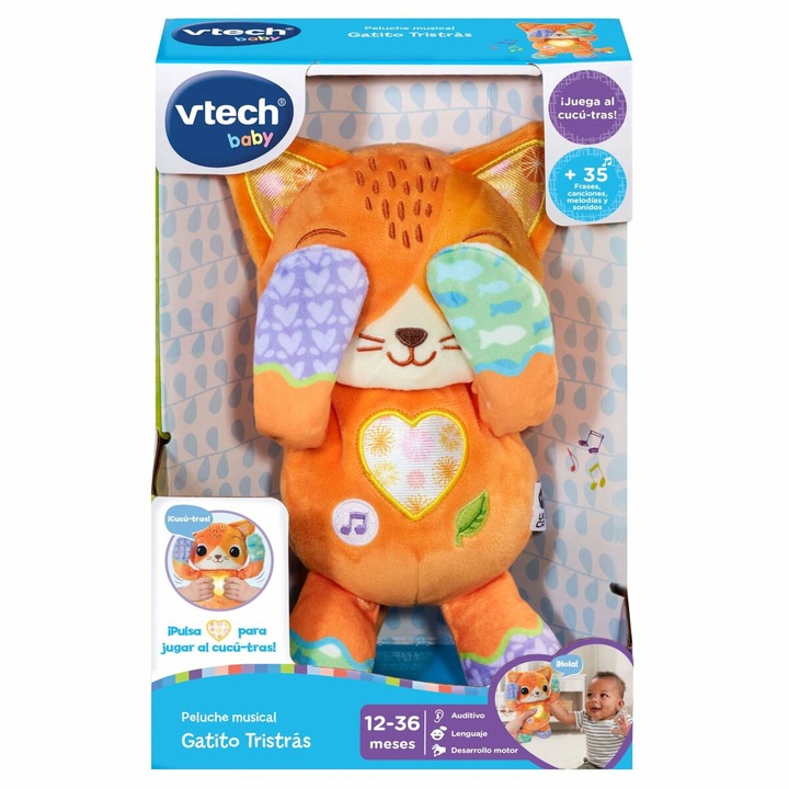 Jucarie de plus Vtech, cu sunete, multicolor, model pisica, 18.8x11x27.9cm