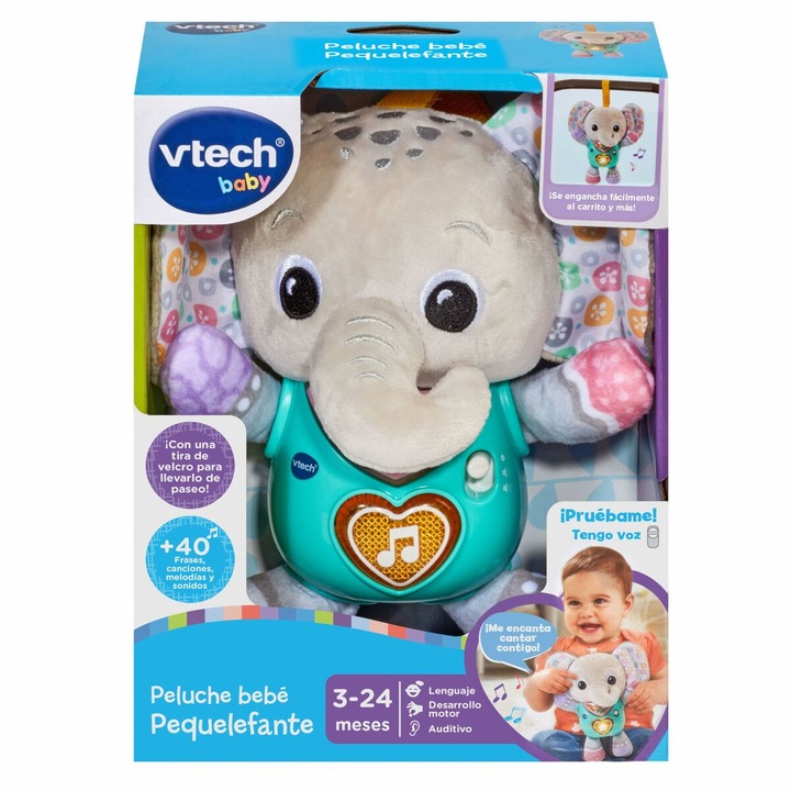 Jucarie de plus Vtech, model elefant, cu sunete, 15x8.9x19.1cm