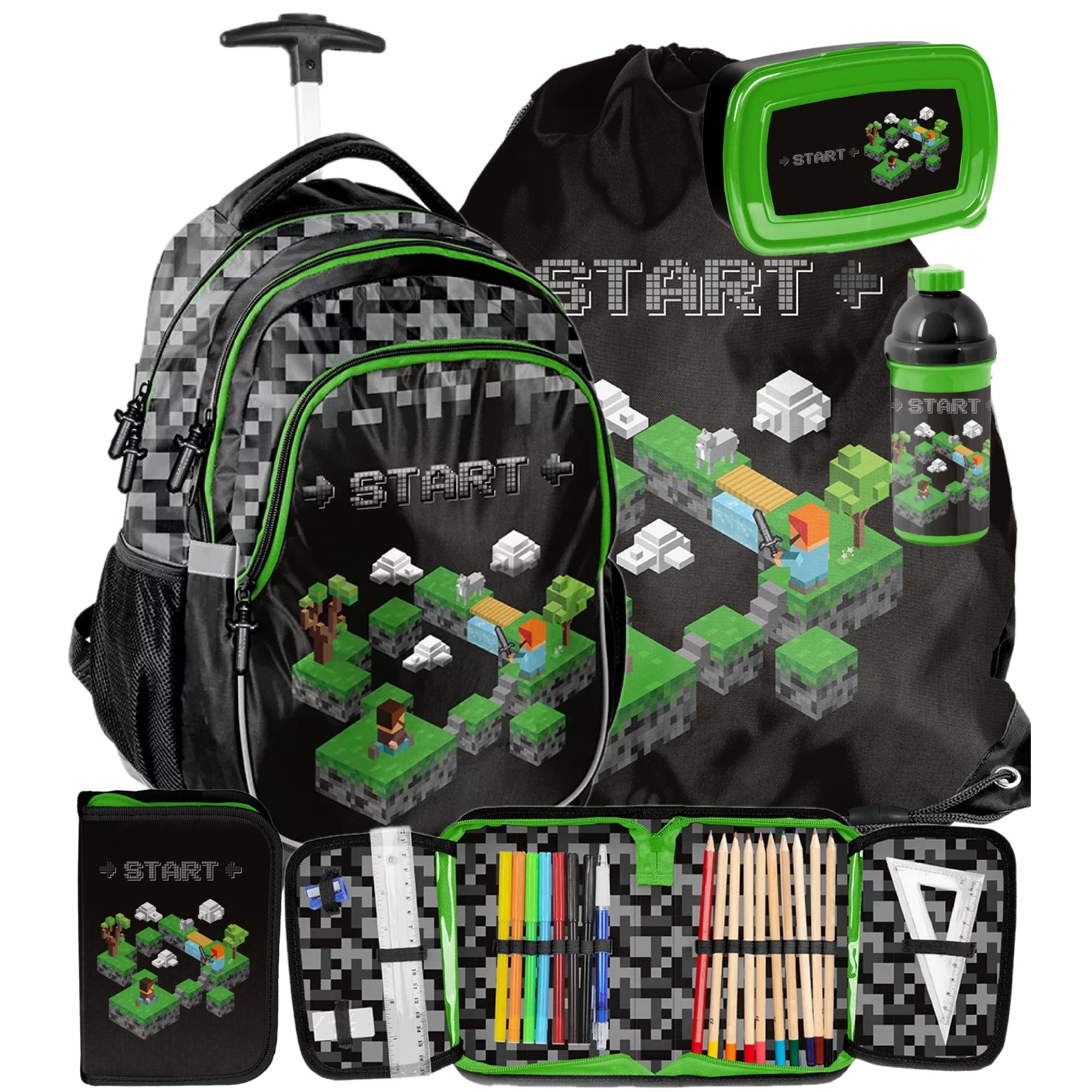 FLIP & DRAW 【2LP】 GREEN ASSASSIN DOLLAR Ghiozdan Tip Troler pentru scoala, penar, sac pentru pantofi