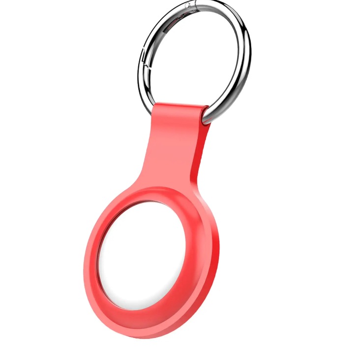 Husa AirTag Techancy, Silicon Premium, pentru Protectie, din Silicon moale Premium, cu Breloc, Rosu