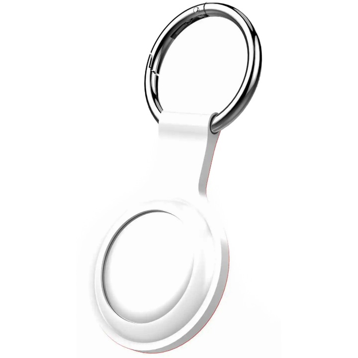 Husa AirTag Techancy, Silicon Premium, pentru Protectie, din Silicon moale Premium, cu Breloc, Alb