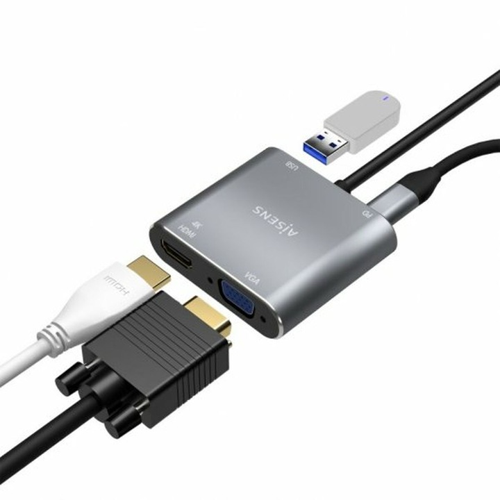 Hub USB Aisens A109-0626, HDMI, USB-C, USB 3.0, VGA