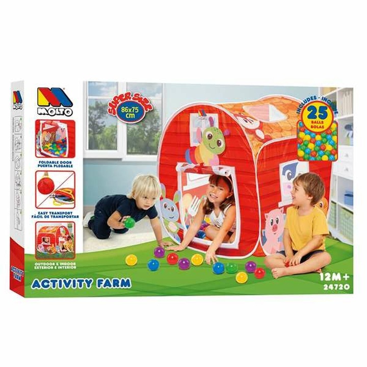Piscina cu bile pentru copii, Molto, set 25 bile, design ferma, 61.5x27.5x32.5cm