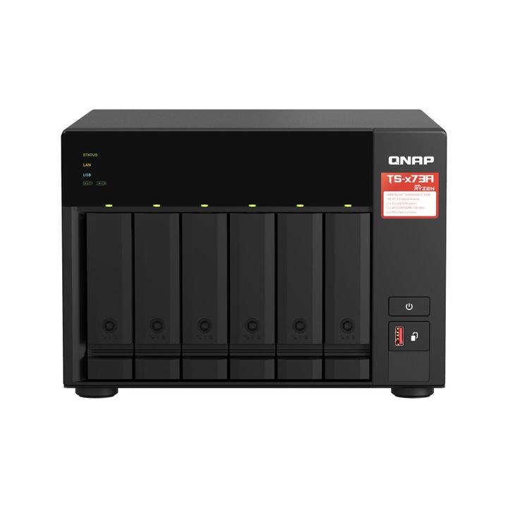 QNAP NAS egység, 6 rekesz, USB-C, RJ45, SATA III, fekete, 3 kg