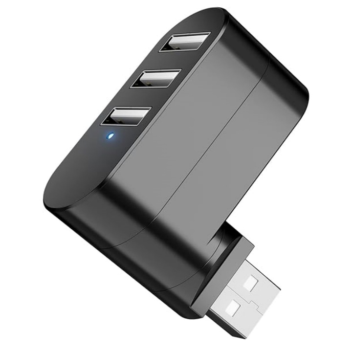 Hub USB 2.0, 3 porturi, rotativ 90/180 grade, negru