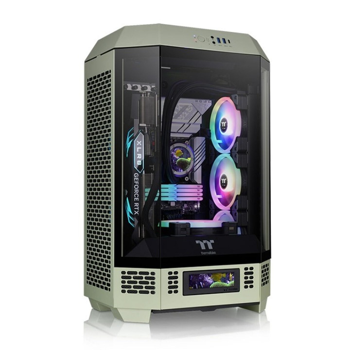 PC кутия, Thermaltake, Mid Tower ATX, закалено стъкло, USB-C 3.2 Gen 2, зелен
