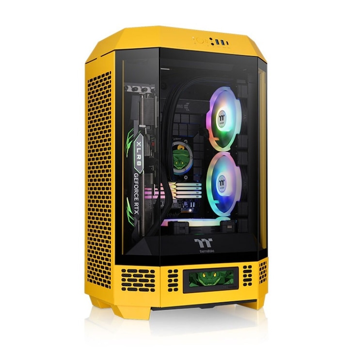 PC кутия, Thermaltake, ATX, Middle Tower, закалено стъкло, USB-C 3.2, жълт, 8,3 кг