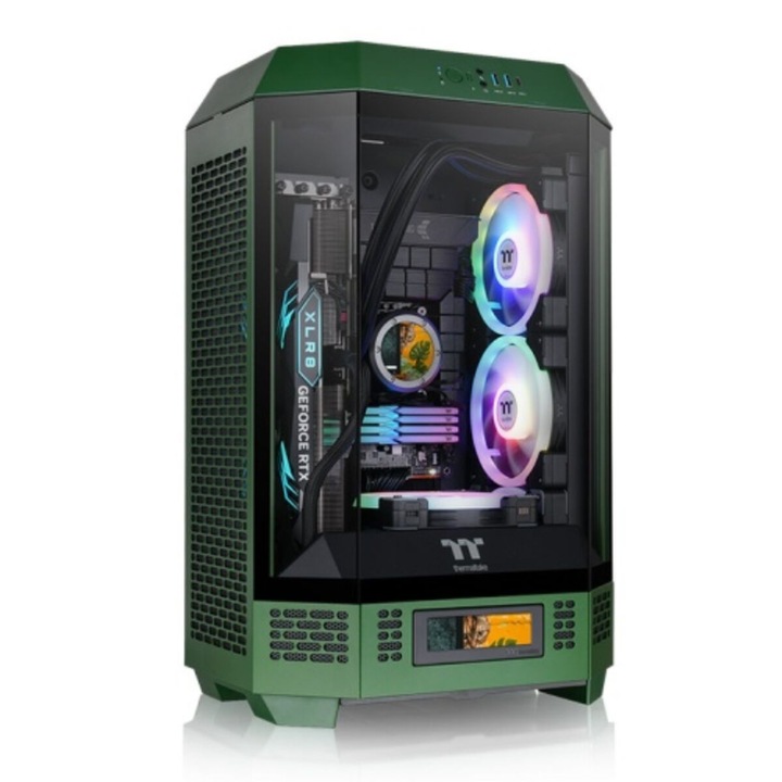 Carcasa PC Thermaltake, ATX Mid Tower, sticla temperata, iluminare RGB, verde