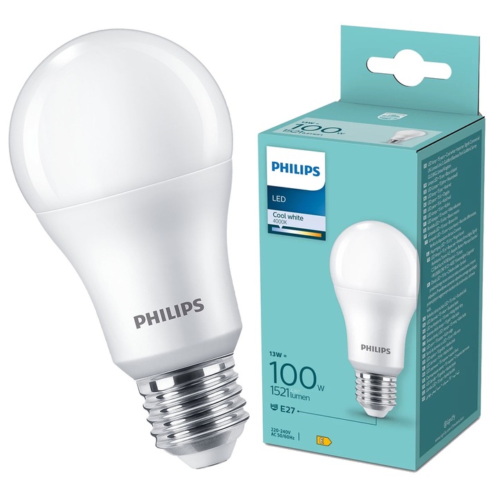 PHILIPS LED крушка E27 13W = 100W 4000K неутрално бяло 1521lm 180° A60