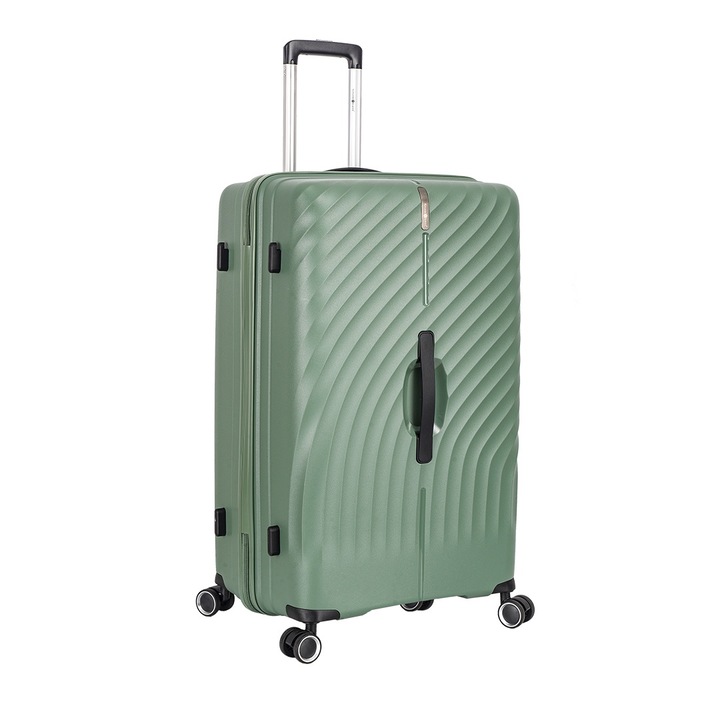 Nagy bőrönd Snowball SW47203, polipropilén, 4 kerekű, TSA számzáras, 79 cm, Sötétzöld